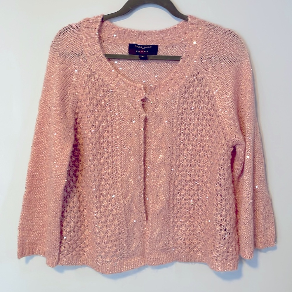 90’s y2k baby pink sequined shrug cropped cardigan- size Lg